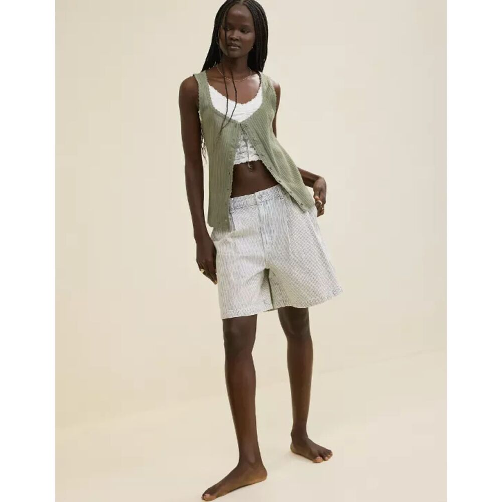 NWT Aerie Denim Trouser Jort, Light Blue/Ivory Striped, Size XS